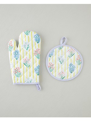 English Home Garden Petals 2'li Fırın Eldiveni ve Tutacak Seti Sarı