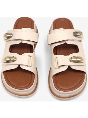 Tonny Black Kadın Bej Rahat Kalıp Yüksek Taban Cırtlı Terlik