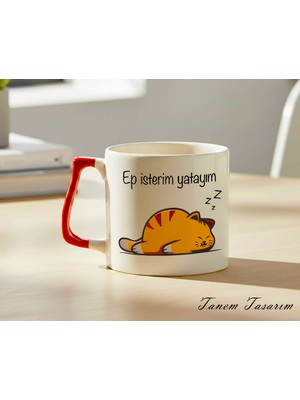 Tanem Kırmızı Kulp - Lüks Kupa Kahve Çay Fincanı Hediye Kupa Ofis ve Ev Için Dekoratif Şık Bardak