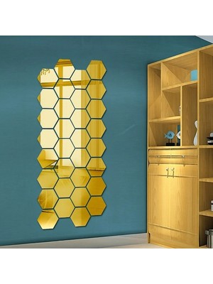 Luz&Pos Yapışkanlı Akrilik Gold Ayna Seti 12 Adet