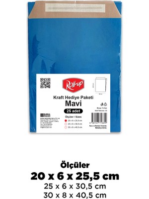 Roll-Up Kraft Hediye Paketi Mavi 20X6X25,5X4,5 25LI