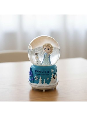Ankaverse Pilli Işıklı Müzikli Kar Küresi-Frozen Karlar Ülkesi Figürlü Eğlenceli Masaüstü Biblo, LED Aydınlatmalı Dekoratif Hediyelik Kar Küresi (5286)