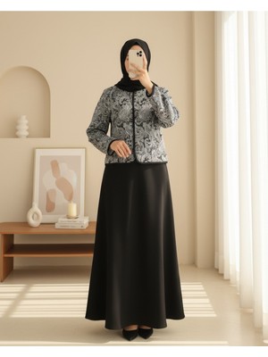 Modamorfo Etnik Desenli Top Düğmeli Scuba Takım -Siyah