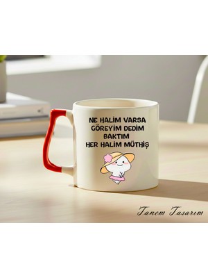 Tanem Kırmızı Kulp - Lüks Kupa Kahve Çay Fincanı Hediye Kupa Ofis ve Ev Için Dekoratif Şık Bardak