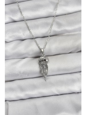 Shopwave 316L Çelik Zincir Gümüş Renk Deniz Anası Model Zirkon Taşlı Kadın Kolye