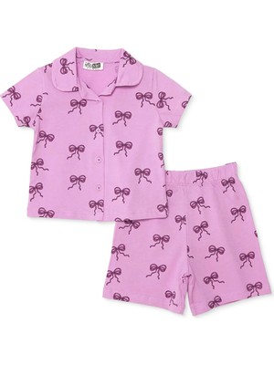Hellobaby Hellobaby, Kız, Kısa Kol Pijama Takımı, Fiyonk Baskılı, Düğmeli, Gömlek Yaka, Kısa Paça, Kısa Kol