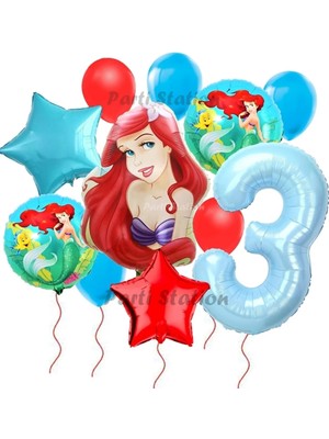 Parti Station Disney Prensesi Deniz Kızı Prenses Ariel Konsept 3 Yaş Doğum Günü Balon Set Aquaman Ariel Balon Set