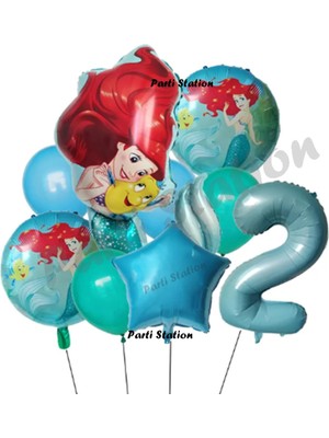 Parti Station Deniz Kızı Ariel 2 Yaş Mavi Renk Balon Set Little Mermaid Balloon Deniz Kızı Ariel Doğum Günü Seti