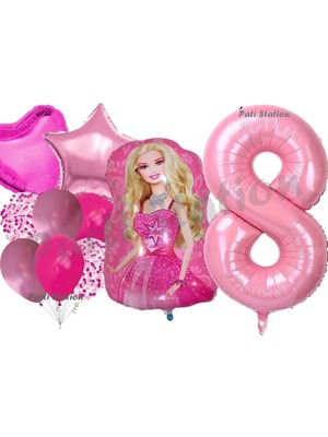 Parti Station Barbi 8 Yaş Balon Seti Barbi Konsept Parti Barbi Pembe Doğum Günü Balon Seti