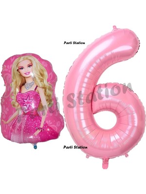 Parti Station Balon Konsept 6 Yaş Balon Set Pembe Rakam Balon Doğum Günü Balon Set