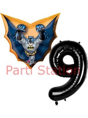Parti Station Batman 1 Yaş Siyah Rakam Balon Set Yarasa Adam Batman Doğum Günü Parti Balon Set