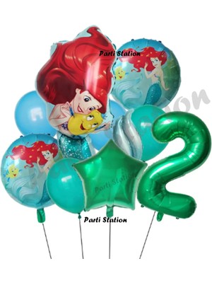 Parti Station Deniz Kızı Ariel 2 Yaş Yeşil Renk Balon Set Little Mermaid Balloon Deniz Kızı Ariel Doğum Günü Set