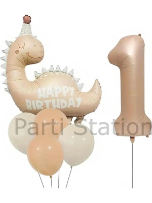 Parti Station Retro Dinozor 1 Yaş Balon Set Bohem Renkler Dinozor Konsept Doğum Günü Balon Retro Balon Set
