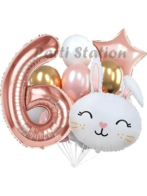 Parti Station Tavşan Bunny Konsept 6 Yaş Balon Set Easter Sevimli Tavşan Woodland Doğum Günü Parti Balon Buketi
