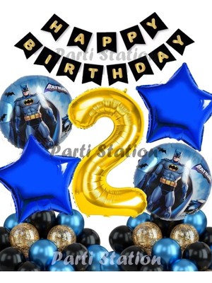 Parti Station Batman 2 Yaş Balon Set Batman Yarasa Konsept Doğum Günü Parti Balon Set Batman Folyo Balon Set