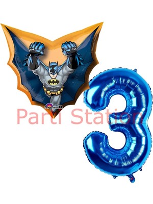 Parti Station Batman 3 Yaş Lacivert Rakam Balon Set Yarasa Adam Batman Doğum Günü Parti Balon Set
