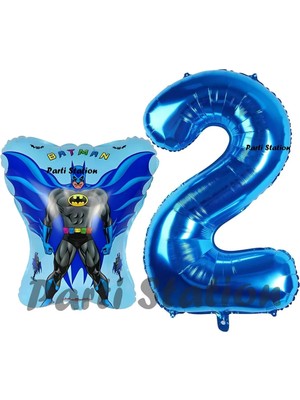 Parti Station Batman Konsept 2 Yaş Balon Set Batman Yarasa ve Lacivert Rakam Balon Doğum Günü Balon Set