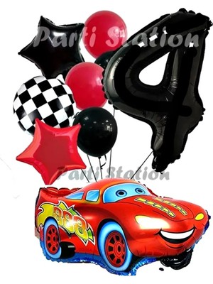Parti Station Cars Şimşek Mcqueen Yarış Arabası Konsept 4 Yaş Balon Set Cars Arabalar Doğum Günü Balon Set