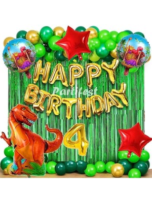Parti Station Dinazor 4 Yaş Balon Seti Dinosaur Konsept Helyum Balon Set Dinazor Doğum Günü Set