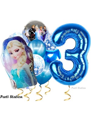 Parti Station Frozen Elsa 3 Yaş Balon Set Karlar Ülkesi Frozen Elsa Konsept Doğum Günü Parti Helyum Balon Buketi