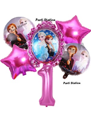 Parti Station Karlar Ülkesi Frozen Elsa 1 Yaş Doğum Günü Konsept Balon Set Frozen Elsa Pembe Renk Doğum Günü Seti