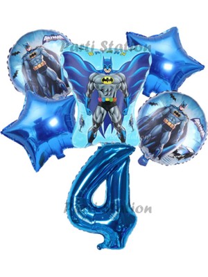 Parti Station Lacivert Rakam Balonlu Yarasa Batman Konsept 4 Yaş Doğum Günü Parti Balon Set Batman Tema Parti Set