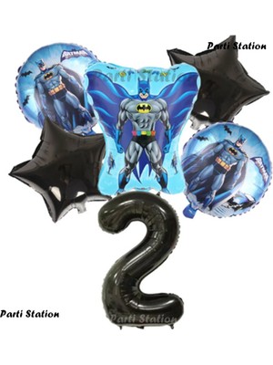 Parti Station Siyah Rakam Balonlu Yarasa Batman Konsept 2 Yaş Doğum Günü Parti Balon Set Batman Tema Parti Set