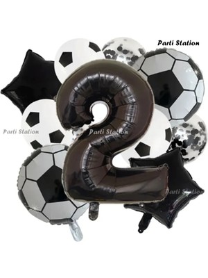 Parti Station Siyah Beyaz Konsept 2 Yaş Doğum Günü Balon Set Siyah Beyaz Futbol Tema Doğum Günü Balon Set