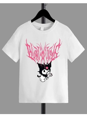 Luz&Pos Kız Çocuk Bisiklet Yaka Baskılı T-Shirt - Beyaz