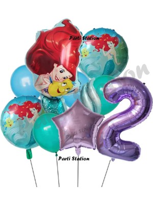 Parti Station Deniz Kızı Ariel 2 Yaş Mor Renk Balon Set Little Mermaid Balloon Set Deniz Kızı Ariel Doğum Günü Set