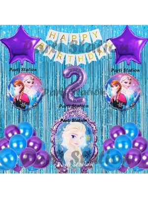 Parti Station Frozen Elsa Balon Set 2 Yaş Karlar Ülkesi Frozen Elsa Mor Konsept Doğum Günü Parti Balon Set