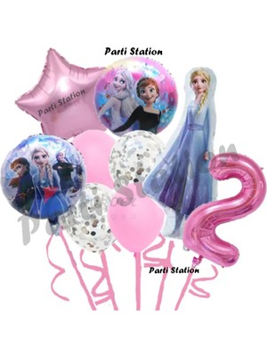 Parti Station Karlar Ülkesi Frozen Elsa 2 Yaş Pembe Renk Doğum Günü Konsept Balon Set Frozen Elsa Doğum Günü Seti