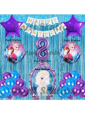 Parti Station Frozen Elsa Balon Set 8 Yaş Karlar Ülkesi Frozen Elsa Mor Konsept Doğum Günü Parti Balon Set