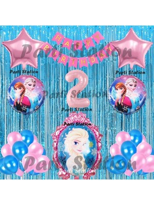 Parti Station Frozen Elsa Balon Set 2 Yaş Karlar Ülkesi Frozen Elsa Mavi Konsept Doğum Günü Parti Balon Set