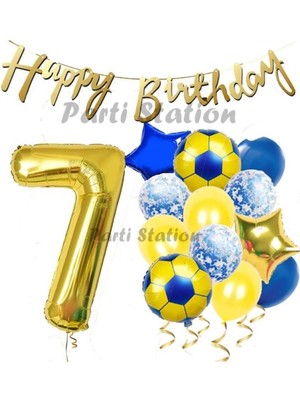 Parti Station Balon Set Sarı Lacivert 7 Yaş Balon Set Futbol Balon Set Doğum Günü Balon Set