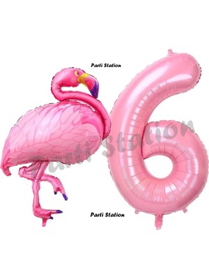 Parti Station Flamingo Balon 6 Yaş Doğum Günü Balon Set Flamingo Konsept Balon ve Pembe Rakam Balon Doğum Günü Set