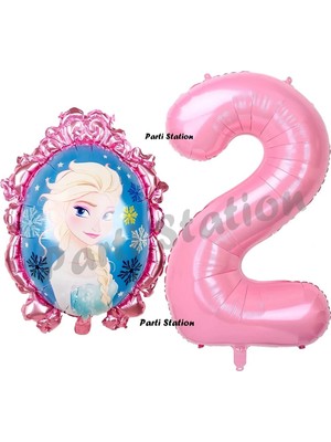 Parti Station Frozen Balon 2 Yaş Doğum Günü Set Karlar Ülkesi Konsept Balon ve Pembe Rakam Balon Doğum Günü Set