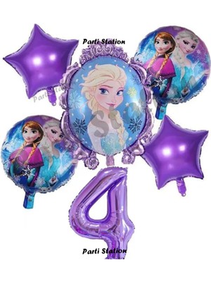 Parti Station Frozen Karlar Ülkesi Elsa Konsept Doğum Günü Balon Set 4 Yaş Elsa Karlar Ülkesi Mor Balon Set