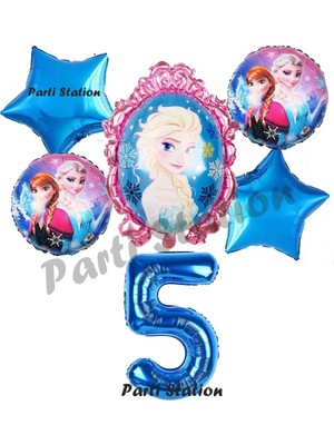 Parti Station Frozen Balon 5 Yaş Doğum Günü Set Frozen Elsa Karlar Ülkesi Konsept Balon ve Rakam Balon