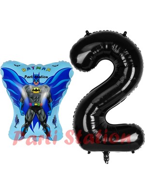 Parti Station Batman Konsept 2 Yaş Balon Set Batman Yarasa ve Siyah Rakam Balon Doğum Günü Balon Set