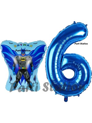 Parti Station Batman Konsept 6 Yaş Balon Set Batman Yarasa ve Lacivert Rakam Balon Doğum Günü Balon Set