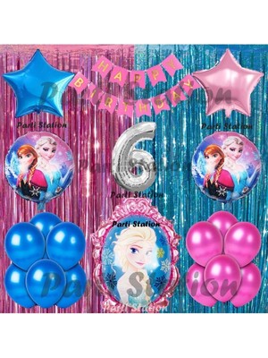 Parti Station Frozen Elsa Balon Set 6 Yaş Karlar Ülkesi Frozen Elsa Pembe Konsept Doğum Günü Parti Balon Set