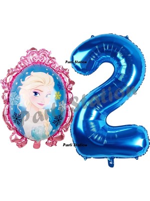 Parti Station Frozen Balon 2 Yaş Doğum Günü Set Karlar Ülkesi Konsept Balon ve Lacivert Rakam Balon Doğum Günü Set
