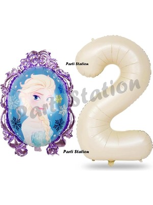 Parti Station Frozen Balon 2 Yaş Doğum Günü Set Frozen Elsa Konsept Balon ve Krem Rakam Balon Doğum Günü Set