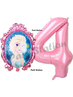 Parti Station Frozen Balon 4 Yaş Doğum Günü Set Karlar Ülkesi Konsept Balon ve Pembe Rakam Balon Doğum Günü Set