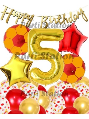Parti Station Sarı Kırmızı Balon Set Sarı Kırmızı 5 Yaş Balon Set Futbol Balon Set Doğum Günü Balon Set