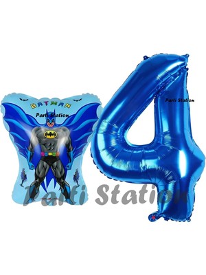 Parti Station Batman Konsept 4 Yaş Balon Set Batman Yarasa ve Lacivert Rakam Balon Doğum Günü Balon Set