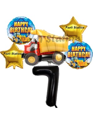 Parti Station Inşaat Konsept 7 Yaş Doğum Günü Balon Set Kamyon Balon Doğum Günü Parti Set