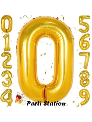 Parti Station Altın Gold Renk Rakam Folyo Balon 1 Büyük Boy 76 cm Helyum Uçan Folyo Balon 34" Inç 1 Adet