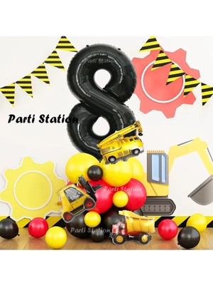 Parti Station Inşaat Tema 8 Yaş Doğum Günü Balon Karşılama Seti Dozer Kamyon Mikser Konsept Parti Balon Seti